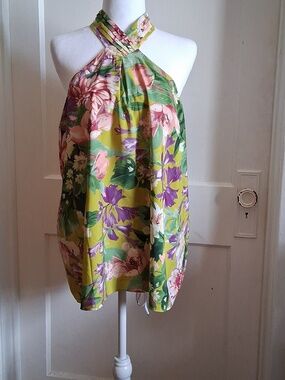 Express Floral Halter Top in, Green, Purple, Pink